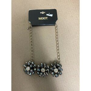 Silver Flower Statement Necklace with Rhinestones by MIXIT